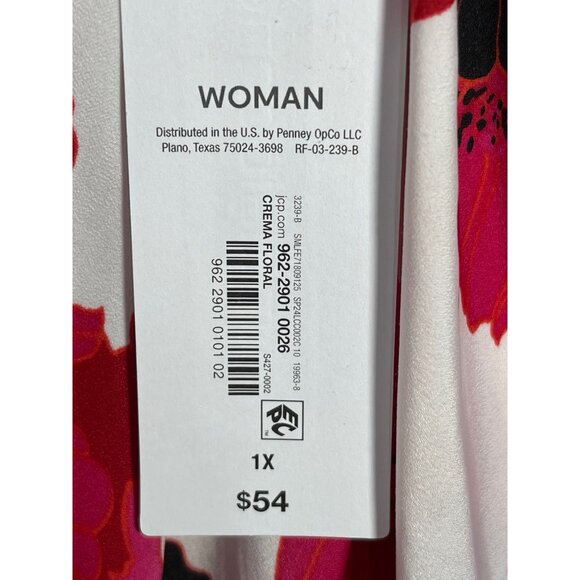 Liz Claiborne Womens Floral Print Blouse 1X Long Sleeve Pink Black Red Polyester - Picture 8 of 8